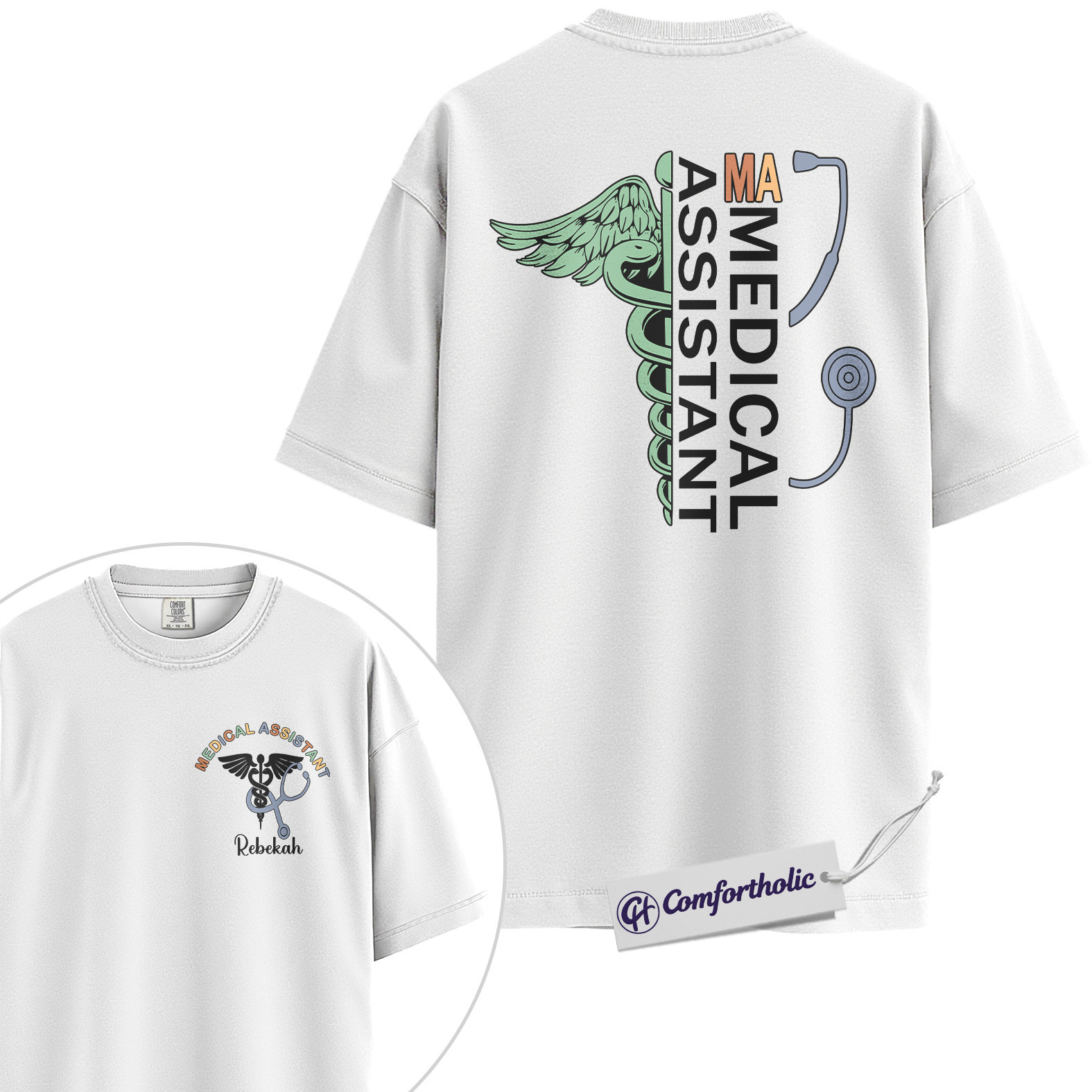 Personalized Medical Assistant Shirt, Custom Name Caduceus Graphic Tee, MA Graduation T-Shirt, Gift for Medical Assistants, Comfort Colors Shirt - Image 2
