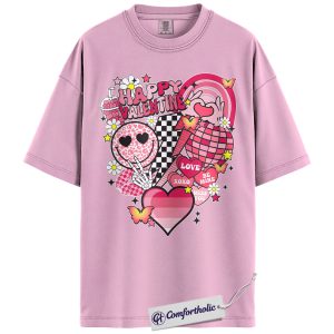 Happy Valentine Shirt, Retro Groovy Heart Collage Graphic Tee, Cute Pink Valentines Day T-Shirt, Valentine Gift for Her, Comfort Colors Shirt