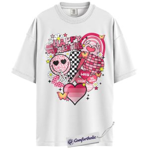 Alternative view of Happy Valentine Shirt, Retro Groovy Heart Collage Graphic Tee, Cute Pink Valentines Day T-Shirt, Valentine Gift for Her, Comfort Colors Shirt