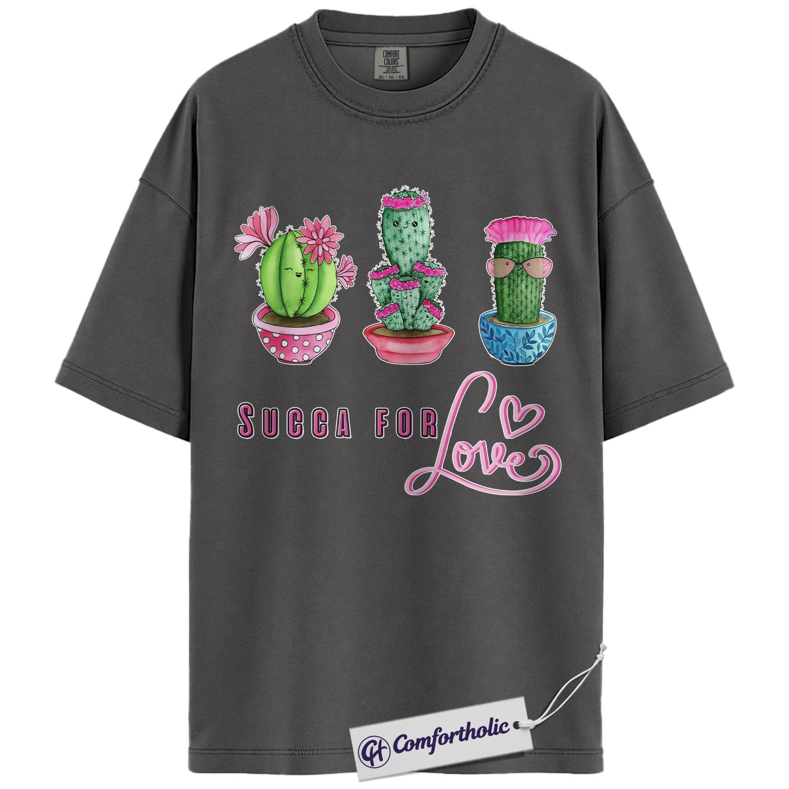 Succa For Love Shirt, Funny Cactus Pun Graphic Tee, Succulent Lover Valentines Day T-Shirt, Valentine Gift for Plant Moms, Comfort Colors Shirt - Image 4