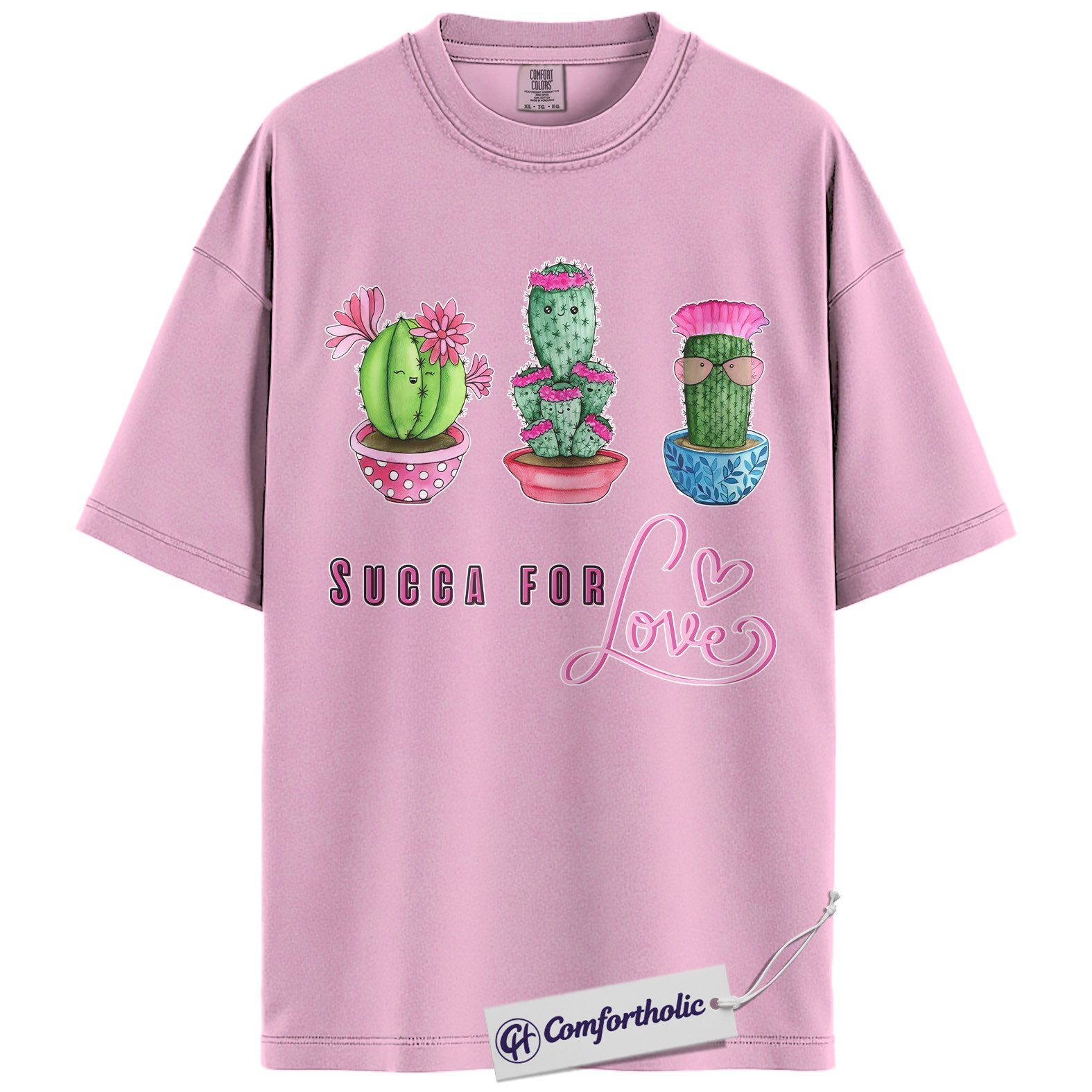 Succa For Love Shirt, Funny Cactus Pun Graphic Tee, Succulent Lover Valentines Day T-Shirt, Valentine Gift for Plant Moms, Comfort Colors Shirt
