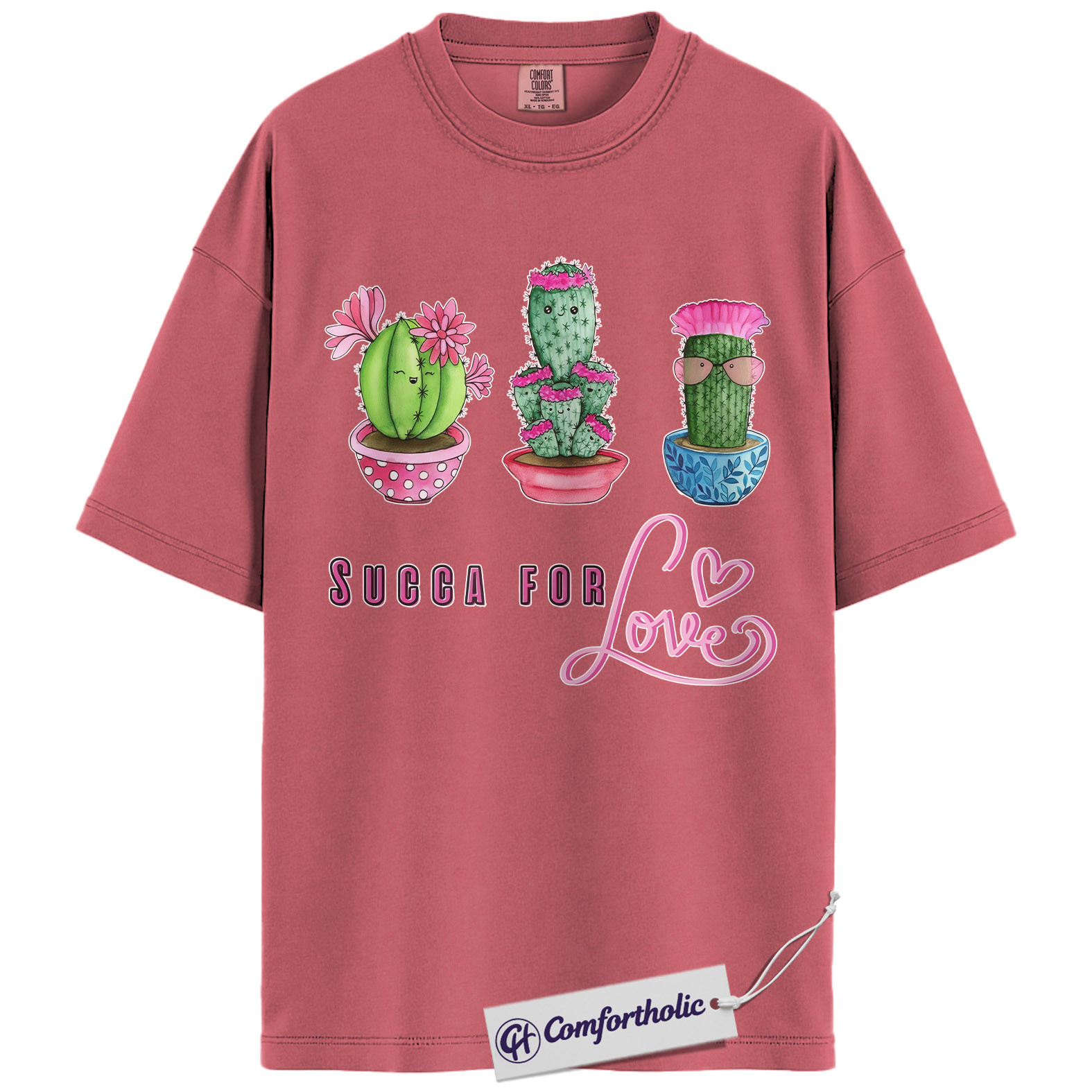 Succa For Love Shirt, Funny Cactus Pun Graphic Tee, Succulent Lover Valentines Day T-Shirt, Valentine Gift for Plant Moms, Comfort Colors Shirt - Image 9