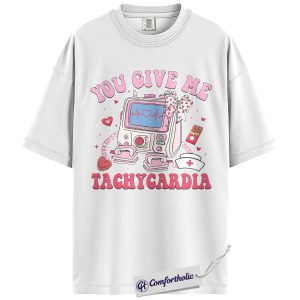 Alternative view of You Give Me Tachycardia Shirt, Cute Nurse Valentine Graphic Tee, Cardiology Nurse Heart Monitor T-Shirt, Funny Valentines Day Gift for Nurses, Comfort Colors Shirt
