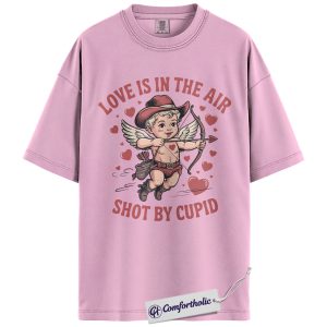 Love Is In The Air Shirt, Cute Cowboy Cupid Western Graphic Tee, Funny Valentine’s Day T-Shirt, Gift for Couples & Country Lovers, Comfort Colors Shirt