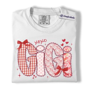 Alternative view of Gigi Valentine Shirt, Cute Bow Hearts Graphic Tee, Grandma Love T-Shirt, Valentine’s Day Gift for Gigi, Comfort Colors Shirt