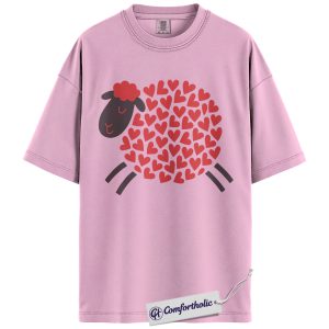 Valentine Sheep Shirt, Cute Heart Farm Graphic Tee, Sheep Lover T-Shirt, Valentine’s Day Gift for Animal Lovers, Comfort Colors Shirt