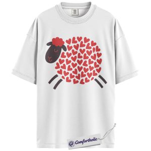 Alternative view of Valentine Sheep Shirt, Cute Heart Farm Graphic Tee, Sheep Lover T-Shirt, Valentine’s Day Gift for Animal Lovers, Comfort Colors Shirt