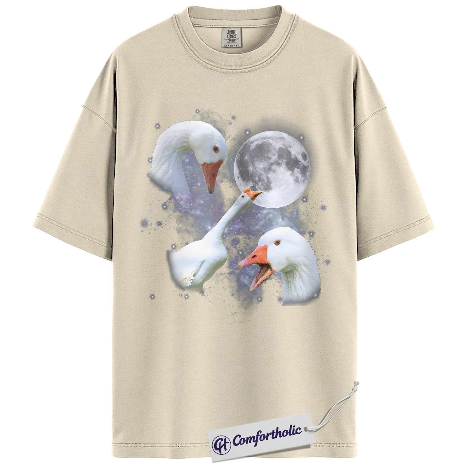 Goose Moon Shirt, Cosmic Bird Graphic Tee, Goose Lover T-Shirt, Gift for Farm Animal Lovers & Bird Moms, Comfort Colors Shirt - Image 4