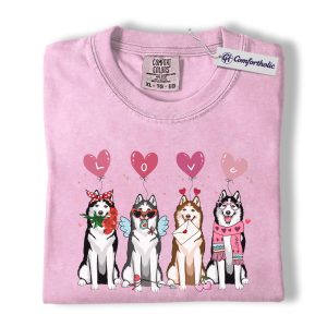 Valentine Husky Shirt, Cute Dog Lover Cartoon Graphic Tee, Puppy Love T-Shirt, Sweet Husky Gift for Dog Moms & Pet Owners, Comfort Colors Shirt