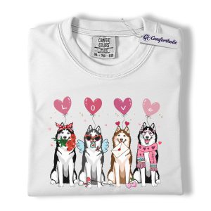 Alternative view of Valentine Husky Shirt, Cute Dog Lover Cartoon Graphic Tee, Puppy Love T-Shirt, Sweet Husky Gift for Dog Moms & Pet Owners, Comfort Colors Shirt