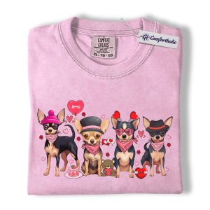 Valentine Chihuahua Shirt, Cute Dog Lover Cartoon Graphic Tee, Puppy Love T-Shirt, Sweet Chihuahua Gift for Dog Moms & Pet Owners, Comfort Colors Shirt