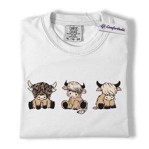 Alternative view of Highland Cow Shirt, Cute Farm Animal Cartoon Graphic Tee, Kawaii Highland Cows T-Shirt for Country Girls, Funny Ranch Lover Gift, Comfort Colors Shirt