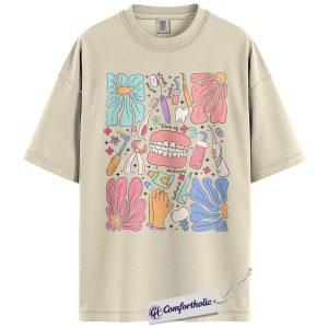 Dentist Shirt, Cute Dental Icons Graphic Tee, Dental Assistant Aesthetic T-Shirt, Pastel Tooth Gift for Dental Hygienists, Comfort Colors Shirt