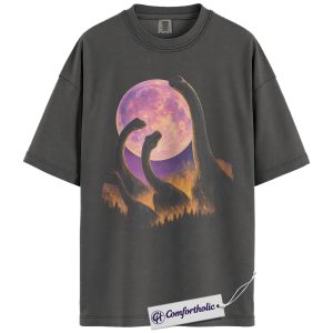 Alternative view of Brachiosaurus Moon Shirt, Dinosaur Aesthetic Graphic Tee, Prehistoric Forest T-Shirt, Fantasy Art Gift for Dino Lovers, Comfort Colors Shirt