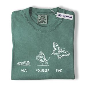 Give Yourself Time Shirt, Inspirational Butterfly Graphic Tee, Self Care Mental Health T-Shirt, Growth Journey Gift for Healing & Wellness Lovers, Comfort Colors Shirt