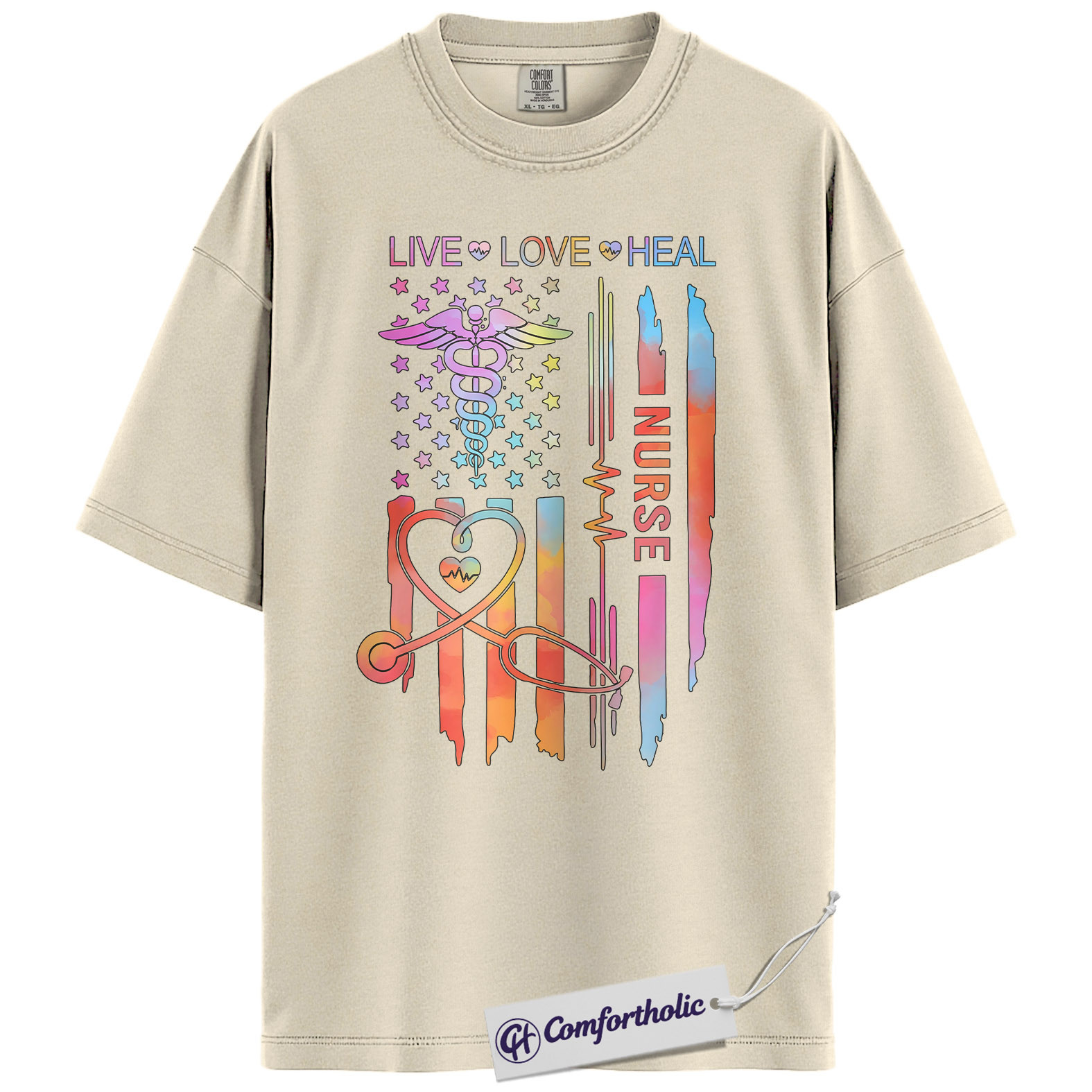 Live Love Heal Nurse Shirt, Rainbow Medical Pride Graphic Tee, Heartbeat Stethoscope T-Shirt, Cute Healthcare Worker Gift for Nurses, Comfort Colors Shirt - Image 4
