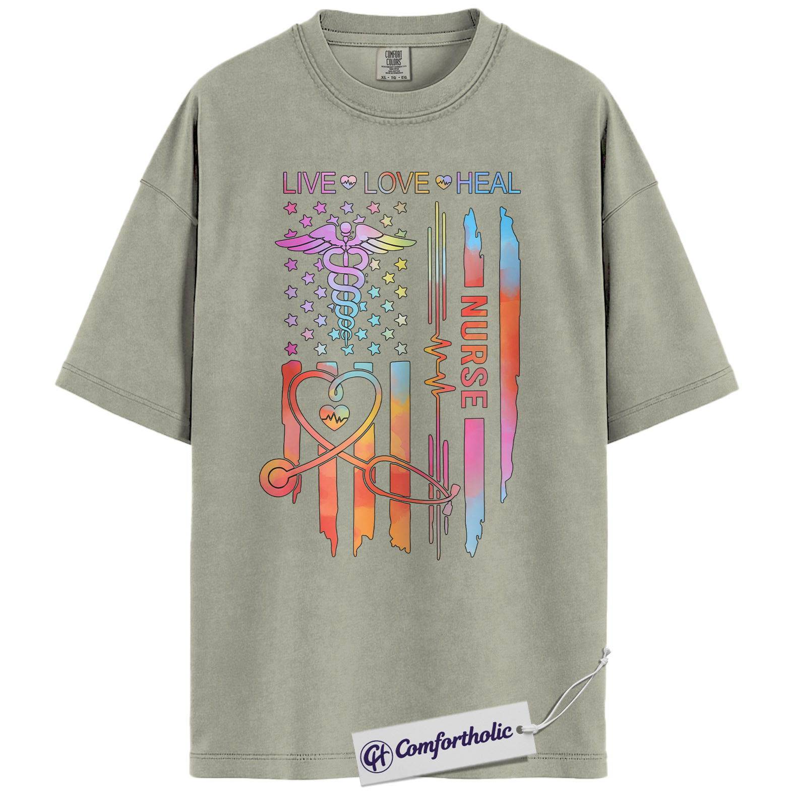Live Love Heal Nurse Shirt, Rainbow Medical Pride Graphic Tee, Heartbeat Stethoscope T-Shirt, Cute Healthcare Worker Gift for Nurses, Comfort Colors Shirt - Image 6