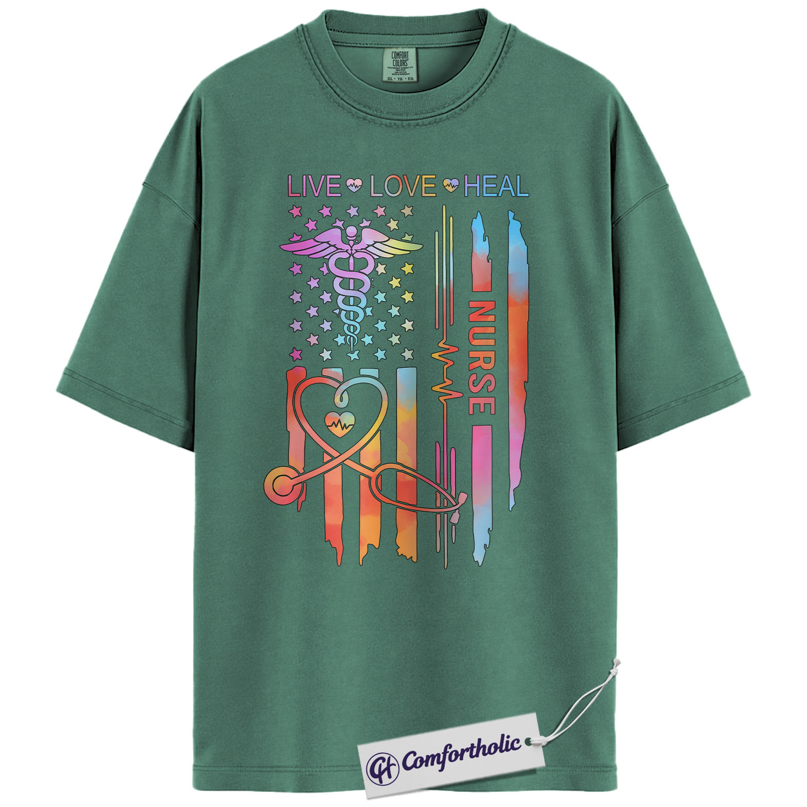 Live Love Heal Nurse Shirt, Rainbow Medical Pride Graphic Tee, Heartbeat Stethoscope T-Shirt, Cute Healthcare Worker Gift for Nurses, Comfort Colors Shirt - Image 10