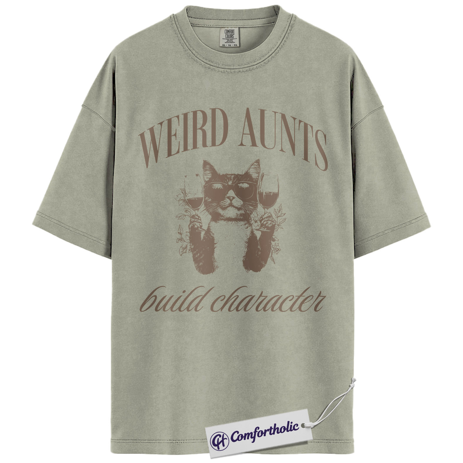 Weird Aunts Shirt, Funny Aunt Humor Graphic Tee, Cat & Wine Lover T-Shirt, Quirky Gift for Aunts, Comfort Colors Shirt - Image 6