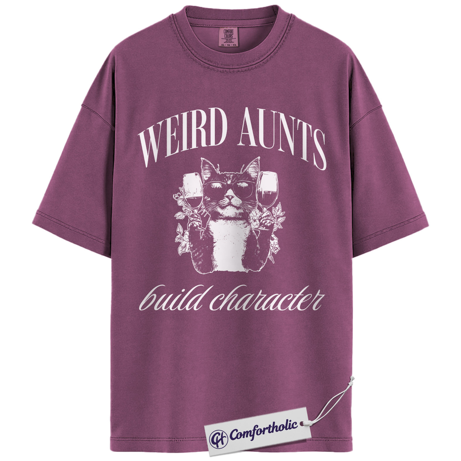 Weird Aunts Shirt, Funny Aunt Humor Graphic Tee, Cat & Wine Lover T-Shirt, Quirky Gift for Aunts, Comfort Colors Shirt - Image 15