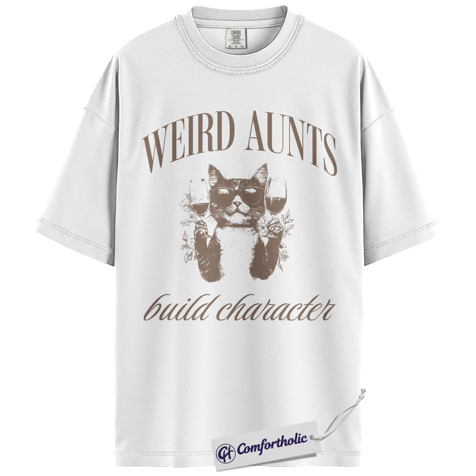 Weird Aunts Shirt, Funny Aunt Humor Graphic Tee, Cat & Wine Lover T-Shirt, Quirky Gift for Aunts, Comfort Colors Shirt - Image 2
