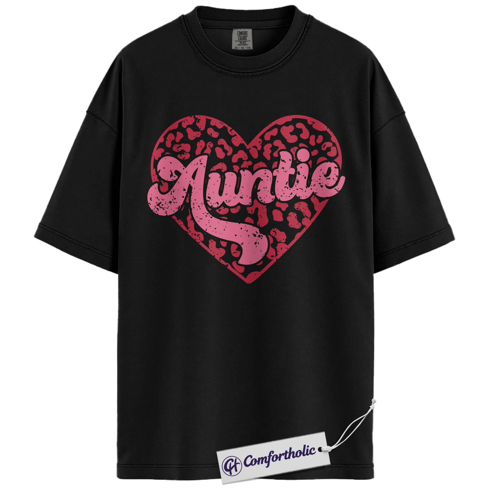 Auntie Valentine Shirt, Pink Leopard Heart Graphic Tee, Cute Aunt Life T-Shirt, Sweet Valentine Gift for Aunts, Comfort Colors Shirt