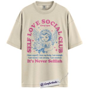 Self Love Social Club Shirt, Angel Aesthetic Graphic Tee, Positive Affirmation Mental Health T-Shirt, Empowering Valentine Gift for Women, Comfort Colors Shirt