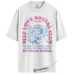 Alternative view of Self Love Social Club Shirt, Angel Aesthetic Graphic Tee, Positive Affirmation Mental Health T-Shirt, Empowering Valentine Gift for Women, Comfort Colors Shirt