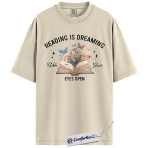 Reading Is Dreaming Shirt, Book Lover Aesthetic Graphic Tee, Vintage Butterfly Book T-Shirt, Cute Reading Quote Gift for Readers, Comfort Colors Shirt
