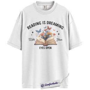 Alternative view of Reading Is Dreaming Shirt, Book Lover Aesthetic Graphic Tee, Vintage Butterfly Book T-Shirt, Cute Reading Quote Gift for Readers, Comfort Colors Shirt