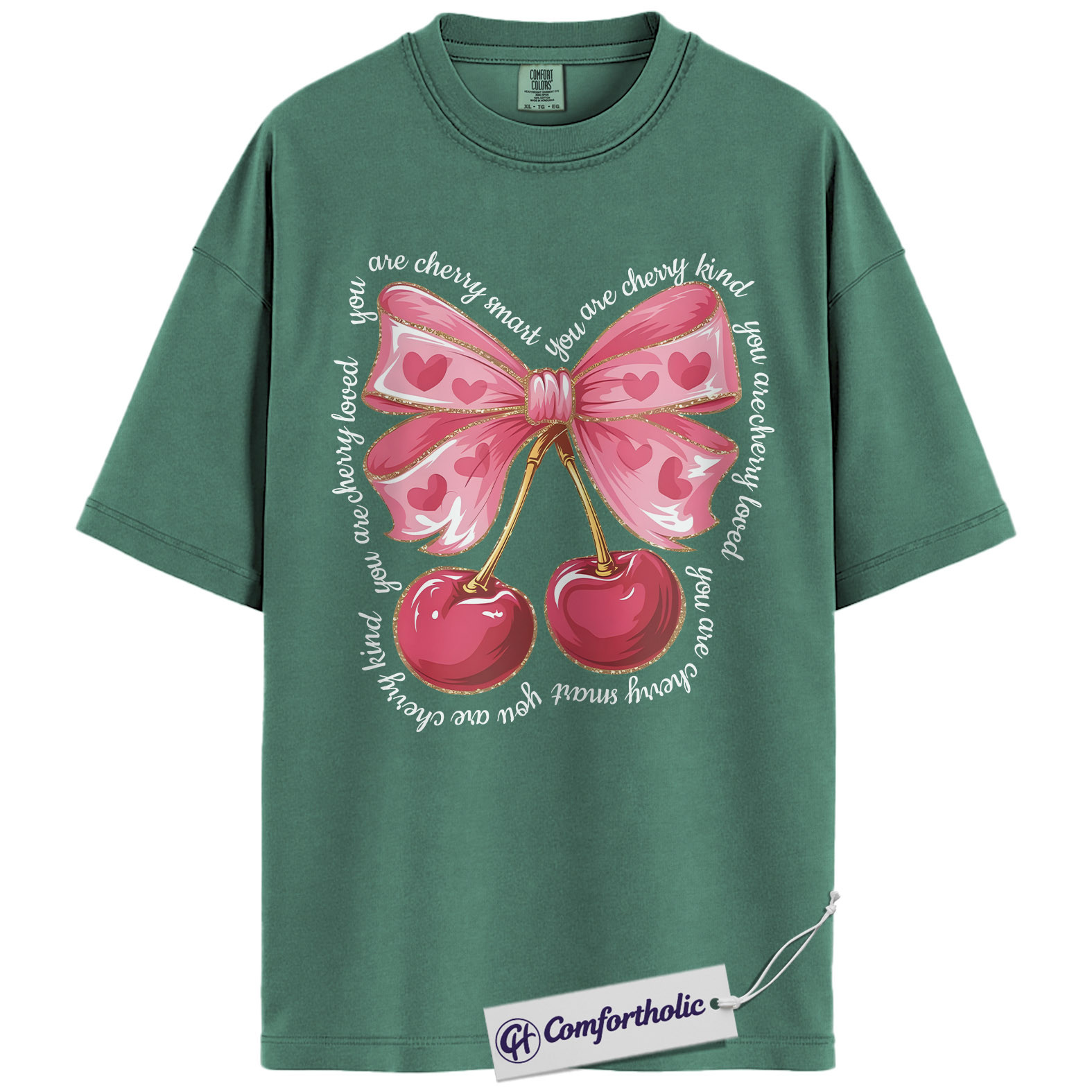 Cherry Valentine Shirt, Cute Coquette Bow Graphic Tee, Sweet Pink Aesthetic T-Shirt, Heart Cherry Lover Top, Valentine’s Day Gift for Her, Comfort Colors Shirt - Image 10