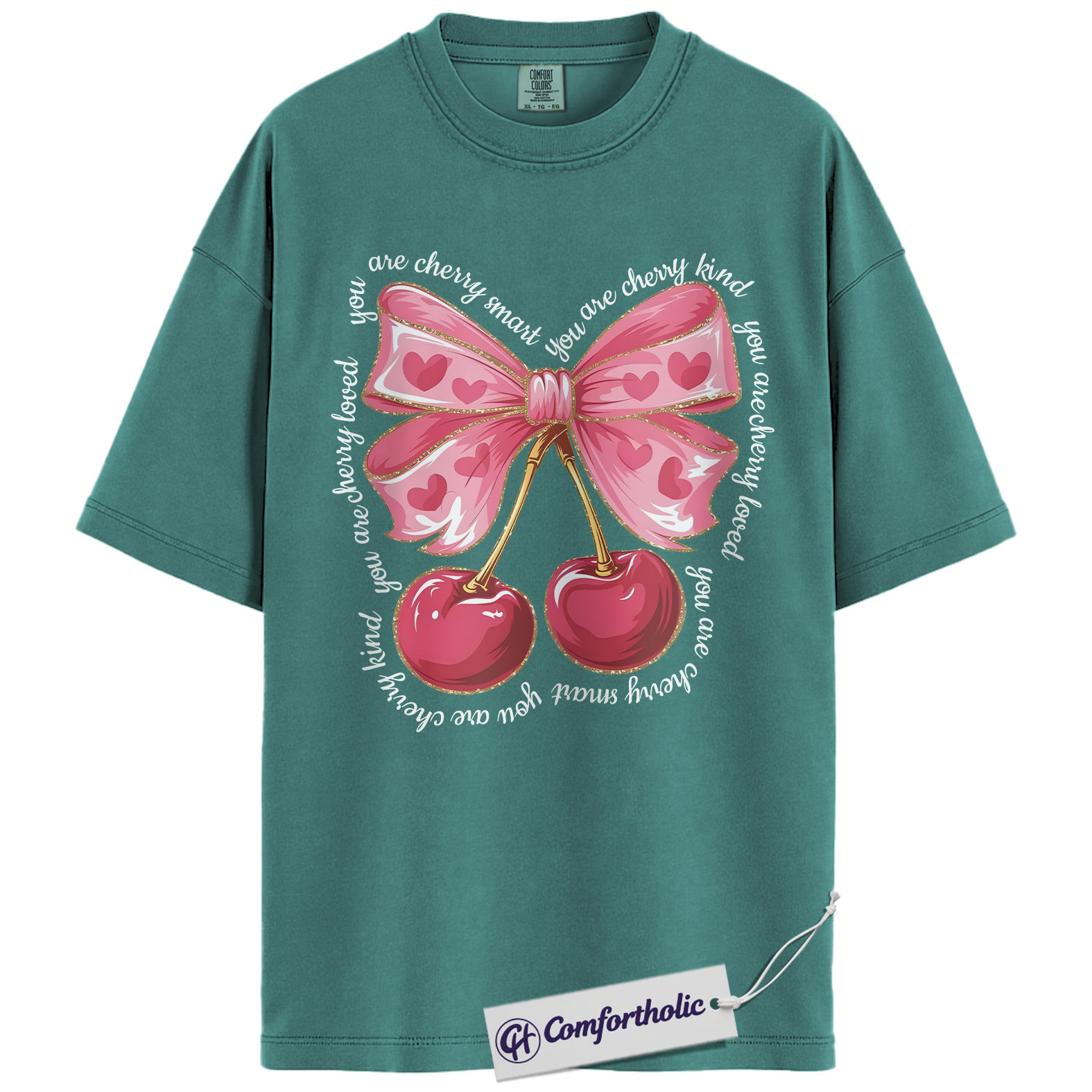 Cherry Valentine Shirt, Cute Coquette Bow Graphic Tee, Sweet Pink Aesthetic T-Shirt, Heart Cherry Lover Top, Valentine’s Day Gift for Her, Comfort Colors Shirt - Image 13