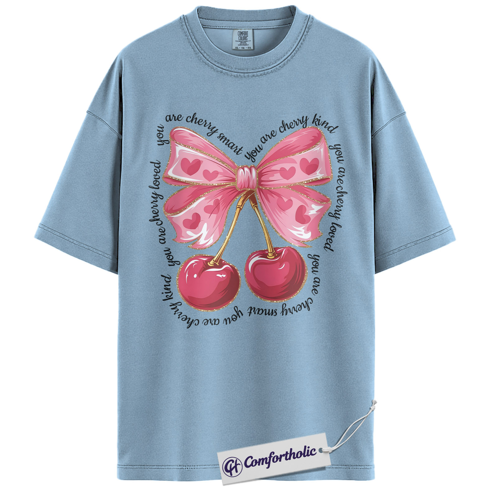 Cherry Valentine Shirt, Cute Coquette Bow Graphic Tee, Sweet Pink Aesthetic T-Shirt, Heart Cherry Lover Top, Valentine’s Day Gift for Her, Comfort Colors Shirt - Image 14
