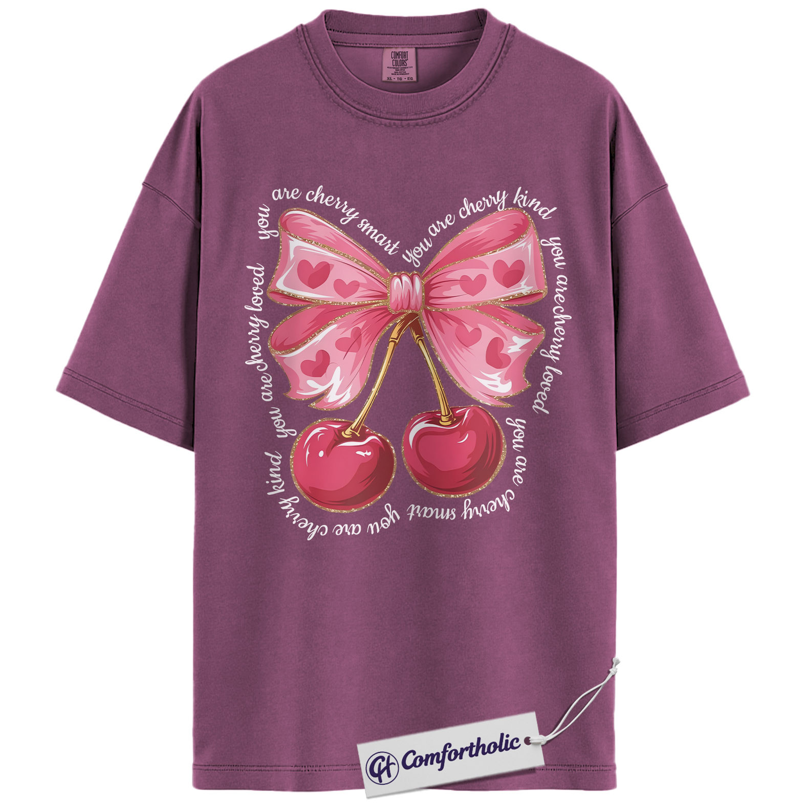 Cherry Valentine Shirt, Cute Coquette Bow Graphic Tee, Sweet Pink Aesthetic T-Shirt, Heart Cherry Lover Top, Valentine’s Day Gift for Her, Comfort Colors Shirt - Image 15