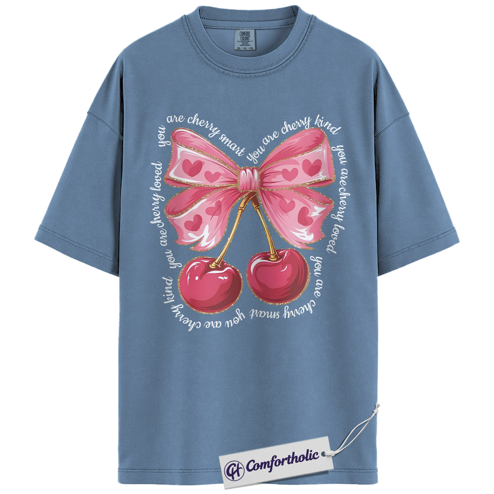 Cherry Valentine Shirt, Cute Coquette Bow Graphic Tee, Sweet Pink Aesthetic T-Shirt, Heart Cherry Lover Top, Valentine’s Day Gift for Her, Comfort Colors Shirt - Image 17