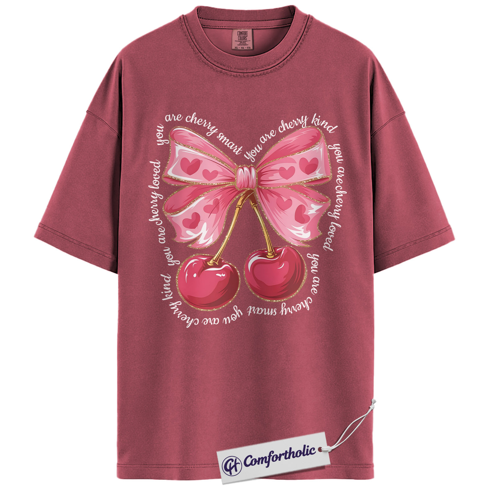 Cherry Valentine Shirt, Cute Coquette Bow Graphic Tee, Sweet Pink Aesthetic T-Shirt, Heart Cherry Lover Top, Valentine’s Day Gift for Her, Comfort Colors Shirt - Image 18