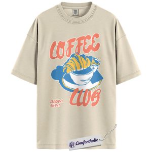 Coffee Club Shirt, Cute Coffee Lover Graphic Tee, Croissant Breakfast Aesthetic T-Shirt, Fun Gift for Baristas and Cafe Lovers, Comfort Colors Shirt