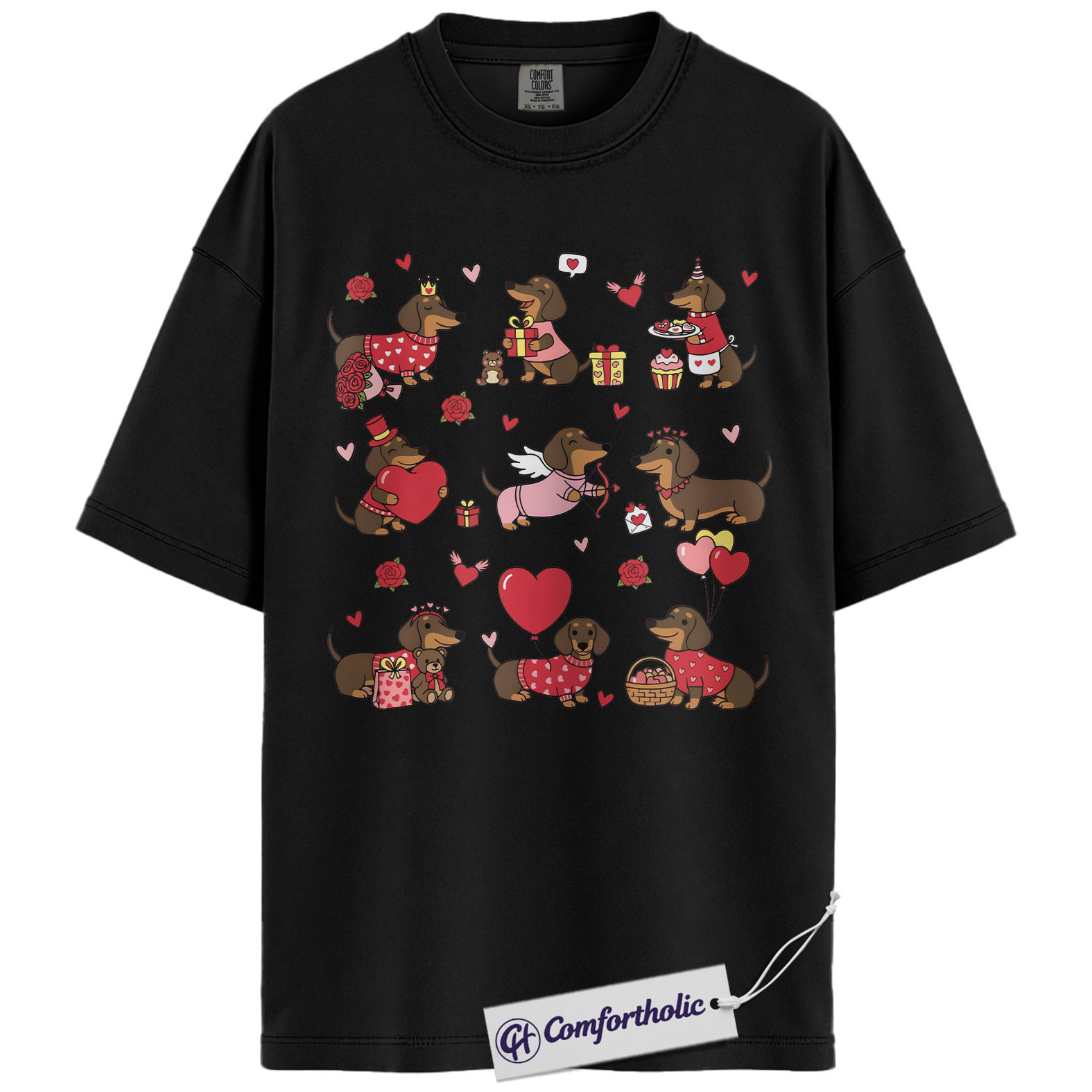 Dachshund Valentine Shirt, Cute Wiener Dog Graphic Tee, Funny Dog Lover T-Shirt, Valentine Gift for Dog Moms, Comfort Colors Shirt - Image 3