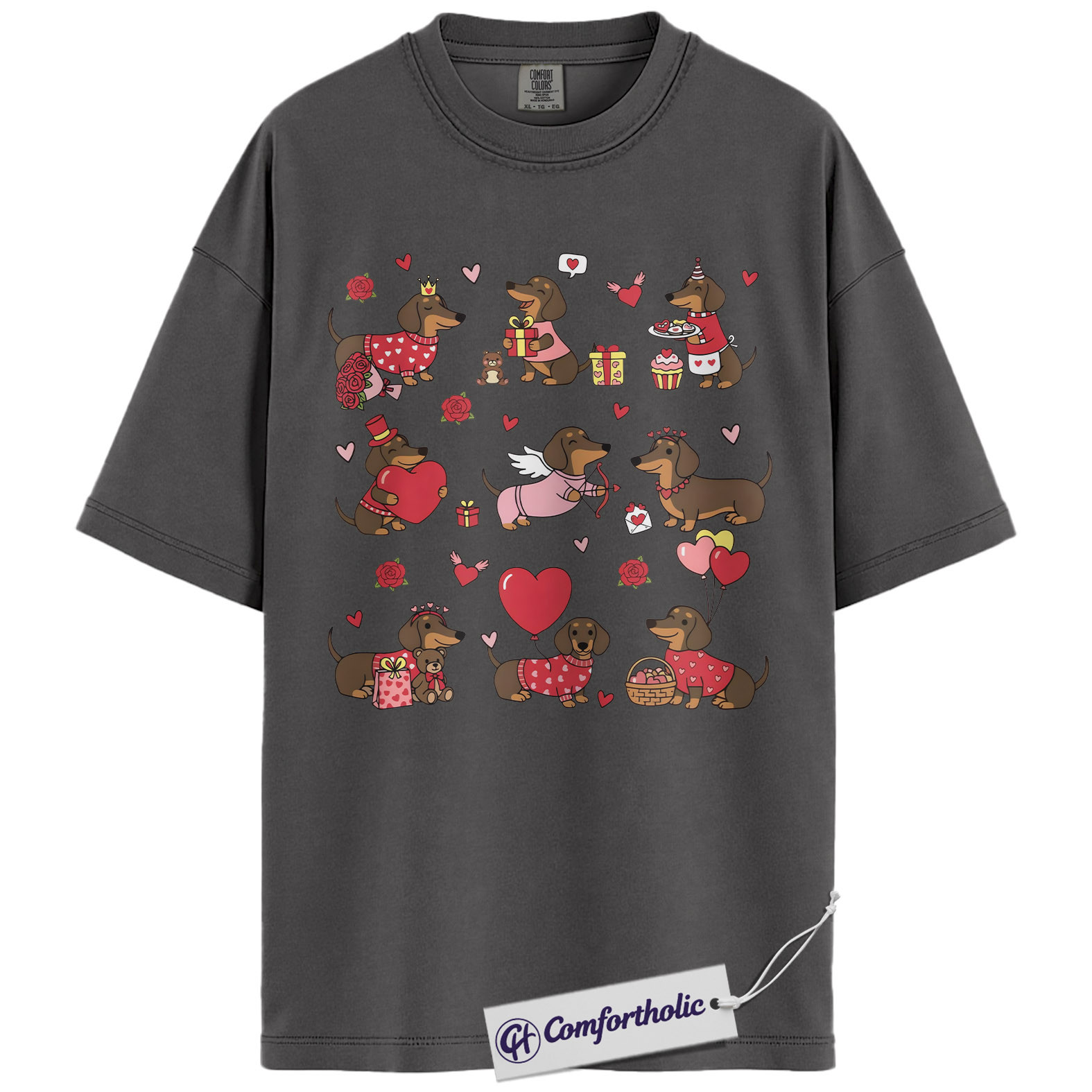 Dachshund Valentine Shirt, Cute Wiener Dog Graphic Tee, Funny Dog Lover T-Shirt, Valentine Gift for Dog Moms, Comfort Colors Shirt - Image 4