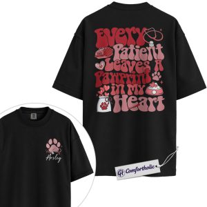 Valentine Vet Tech Pawprint Shirt, Personalized Veterinary Technician Graphic Tee, Cute Animal Clinic T-Shirt, Custom Name Gift for Vet Techs & Pet Lovers, Comfort Colors Shirt 2-Sided