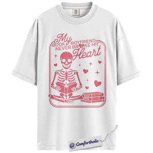 Alternative view of Valentine Book Boyfriend Shirt, Cute Skeleton Reading Graphic Tee, Bookish Aesthetic T-Shirt, Romantic Gift for Readers & Book Lovers, Comfort Colors Shirt