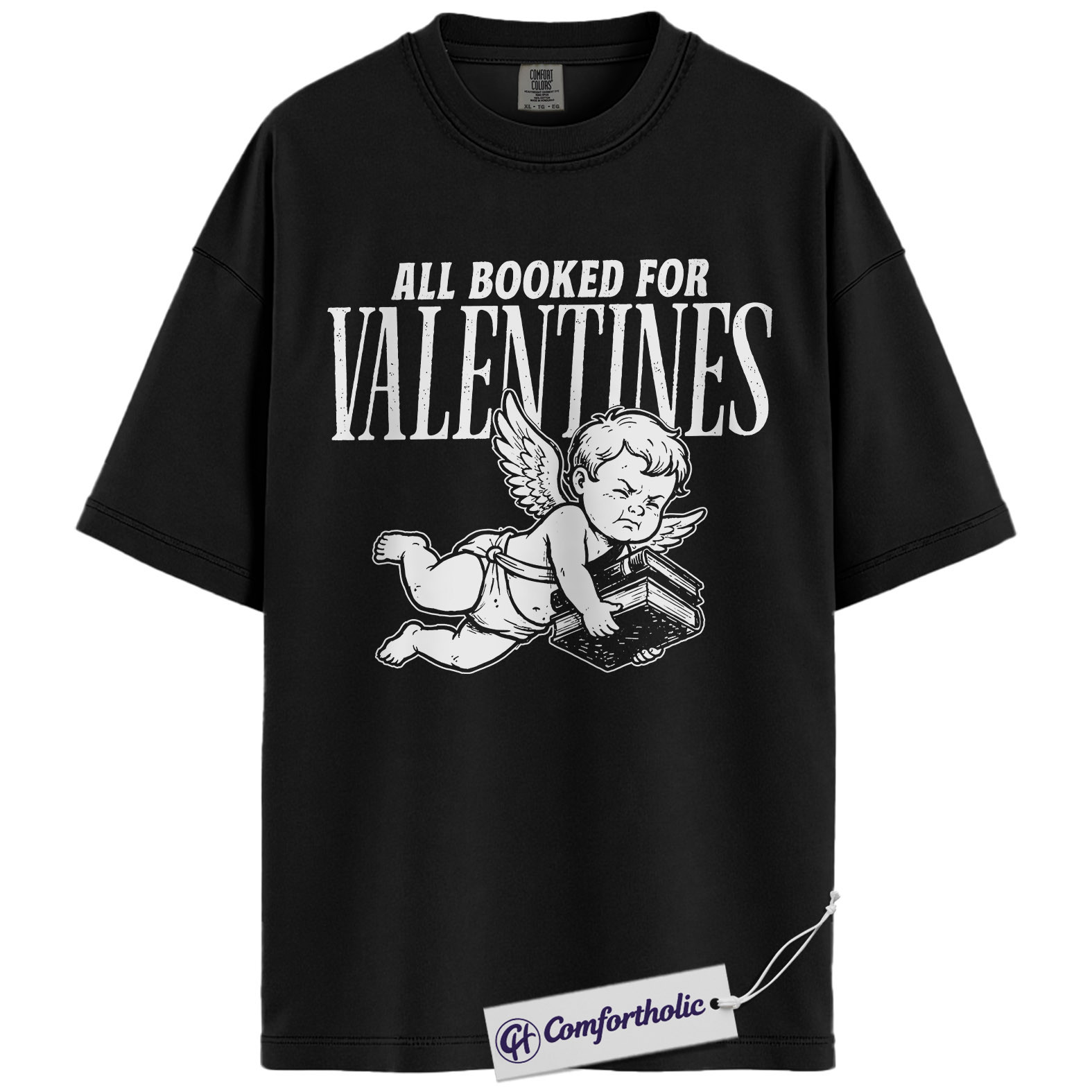 All Booked for Valentines Shirt, Cute Cupid Book Lover Graphic Tee, Bookish Aesthetic T-Shirt, Romantic Gift for Readers & Book Lovers, Comfort Colors Shirt - Image 4