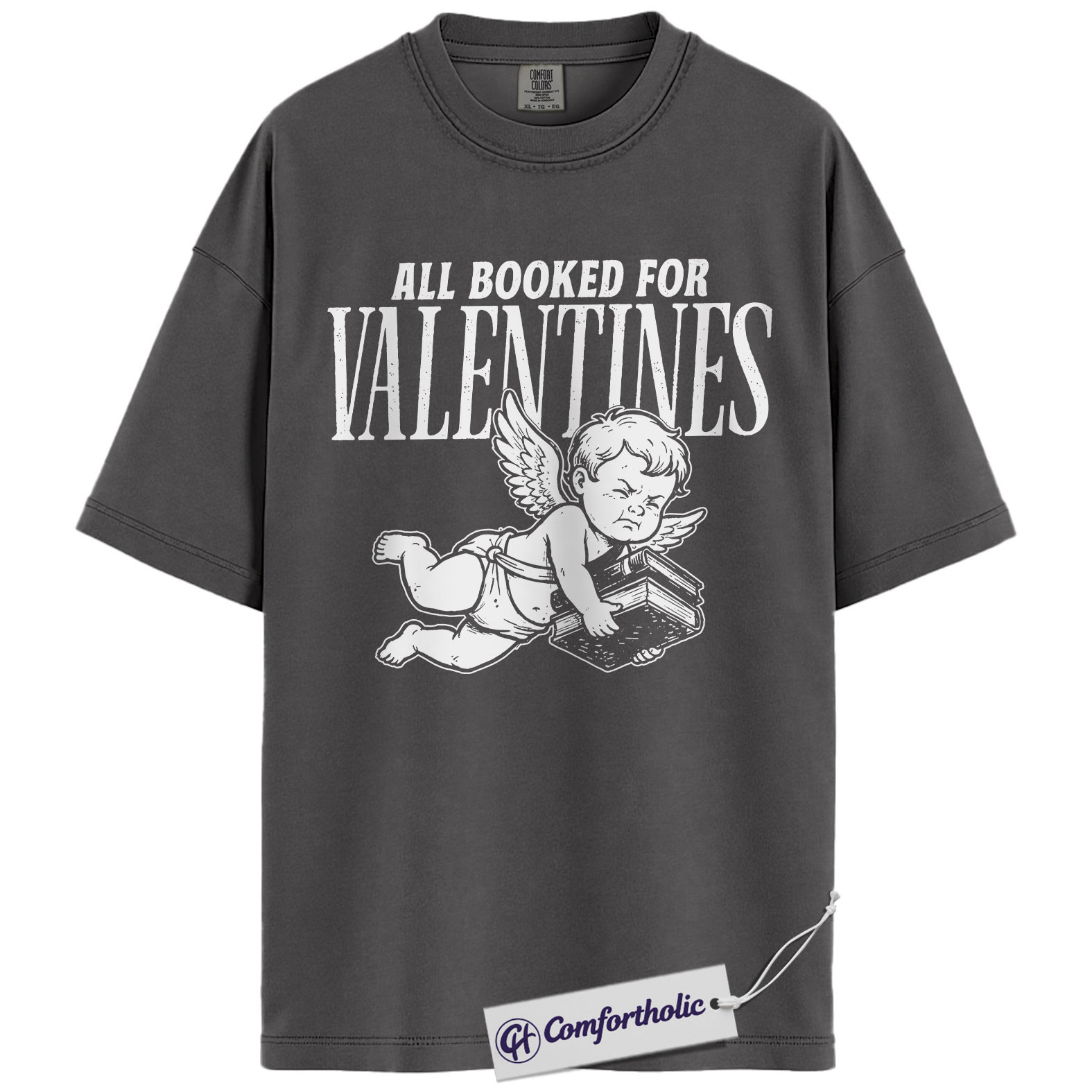 All Booked for Valentines Shirt, Cute Cupid Book Lover Graphic Tee, Bookish Aesthetic T-Shirt, Romantic Gift for Readers & Book Lovers, Comfort Colors Shirt - Image 5