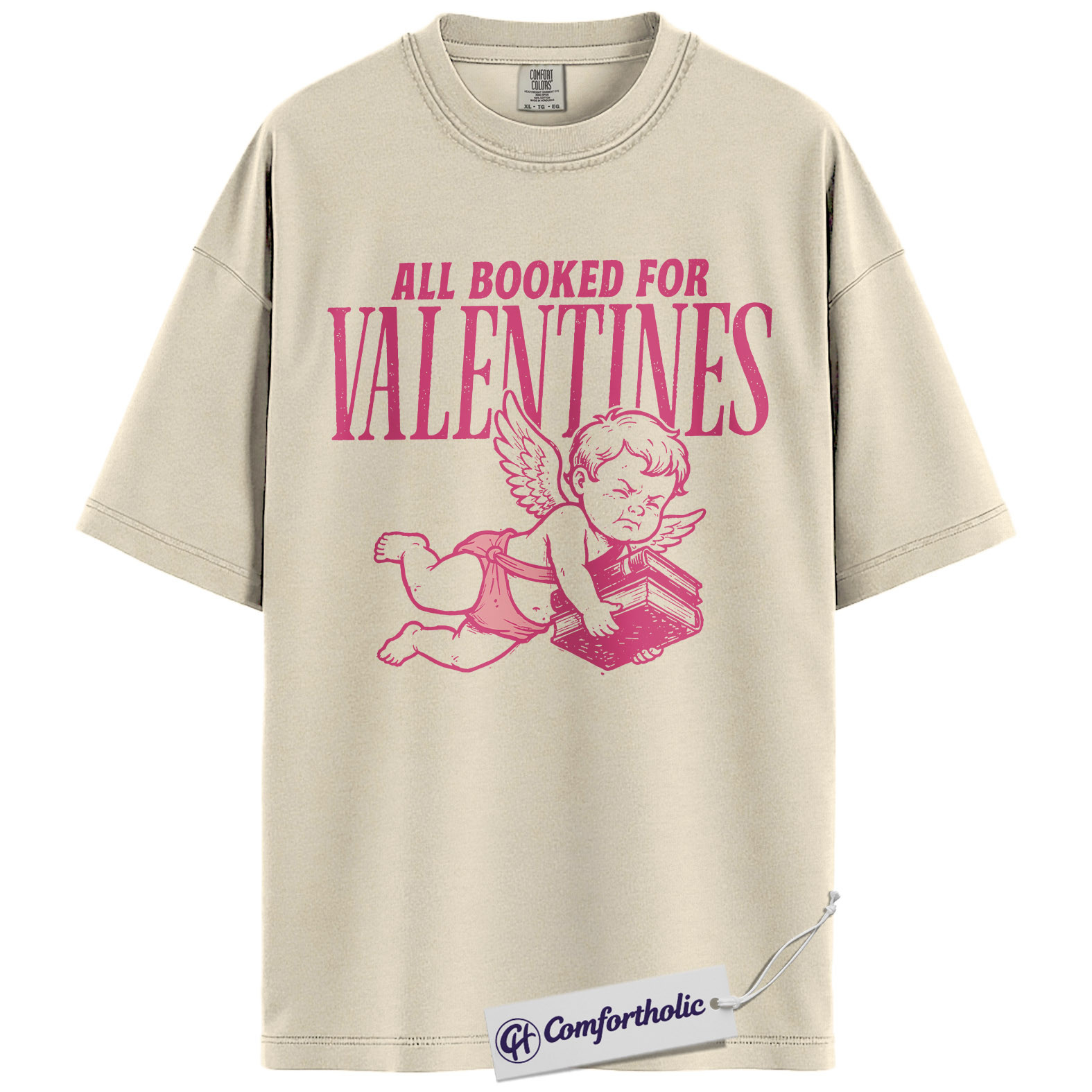 All Booked for Valentines Shirt, Cute Cupid Book Lover Graphic Tee, Bookish Aesthetic T-Shirt, Romantic Gift for Readers & Book Lovers, Comfort Colors Shirt - Image 2