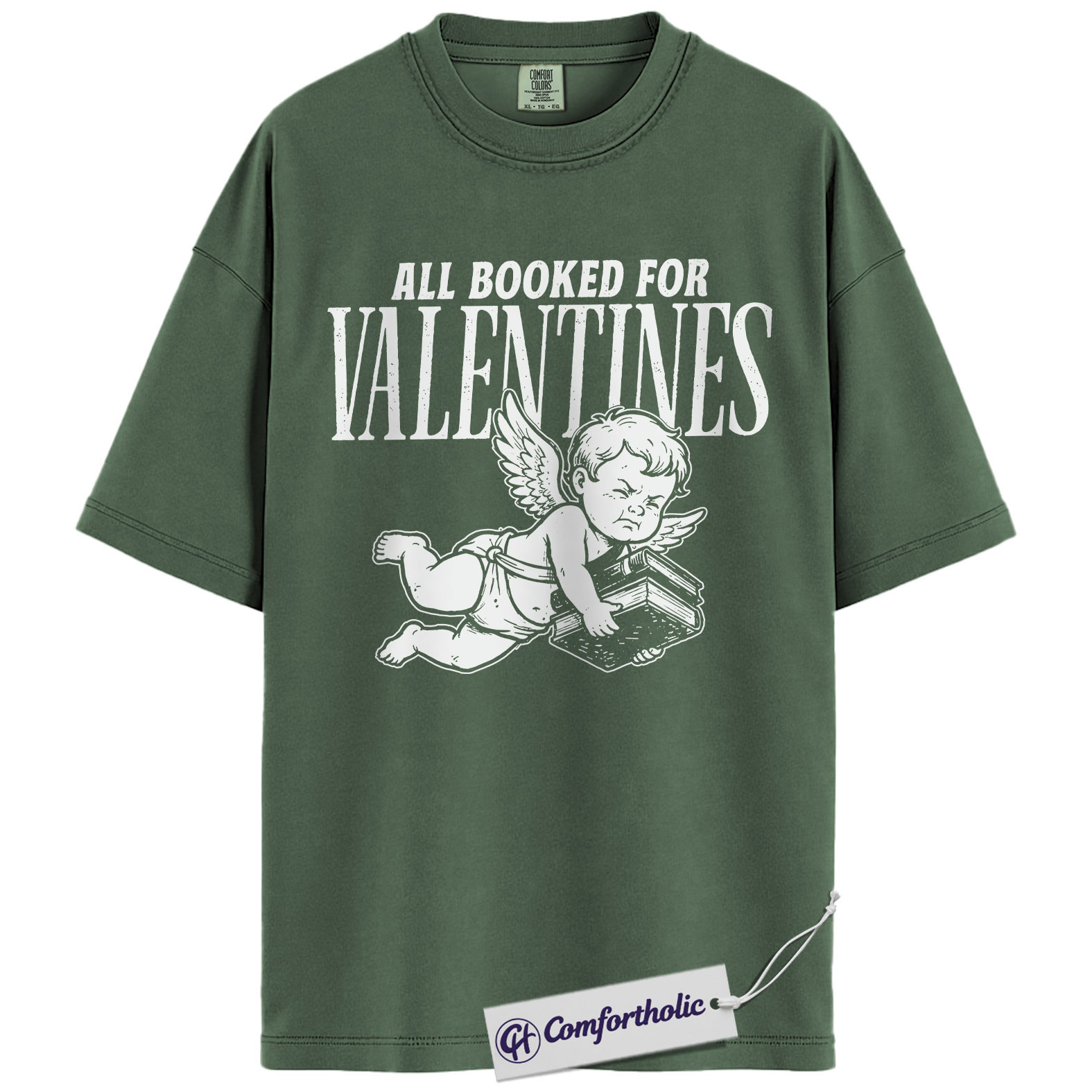 All Booked for Valentines Shirt, Cute Cupid Book Lover Graphic Tee, Bookish Aesthetic T-Shirt, Romantic Gift for Readers & Book Lovers, Comfort Colors Shirt - Image 6