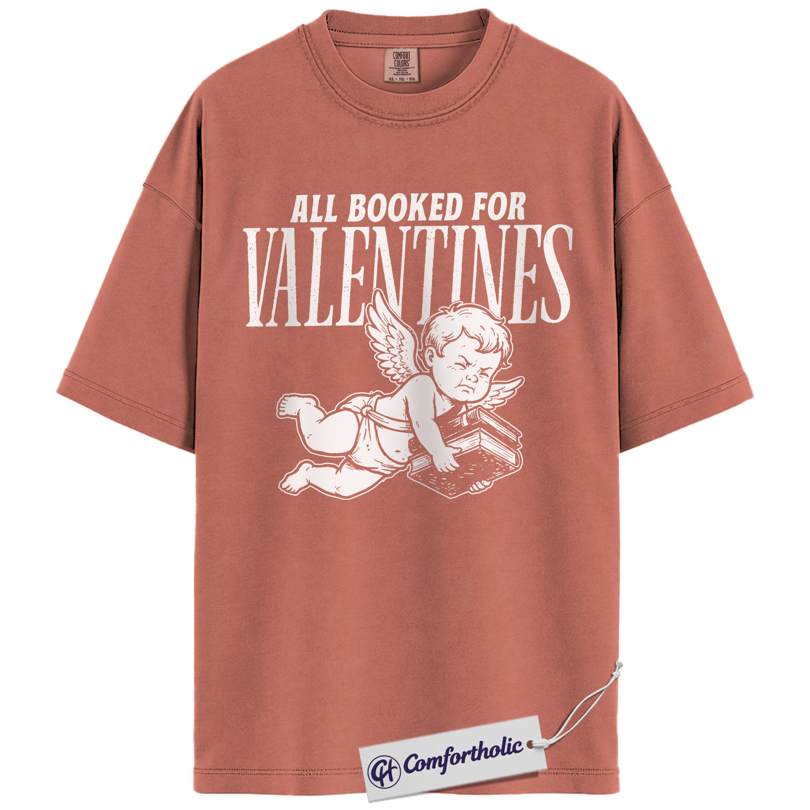All Booked for Valentines Shirt, Cute Cupid Book Lover Graphic Tee, Bookish Aesthetic T-Shirt, Romantic Gift for Readers & Book Lovers, Comfort Colors Shirt - Image 8