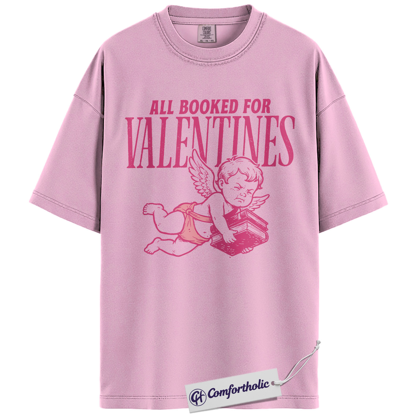 All Booked for Valentines Shirt, Cute Cupid Book Lover Graphic Tee, Bookish Aesthetic T-Shirt, Romantic Gift for Readers & Book Lovers, Comfort Colors Shirt