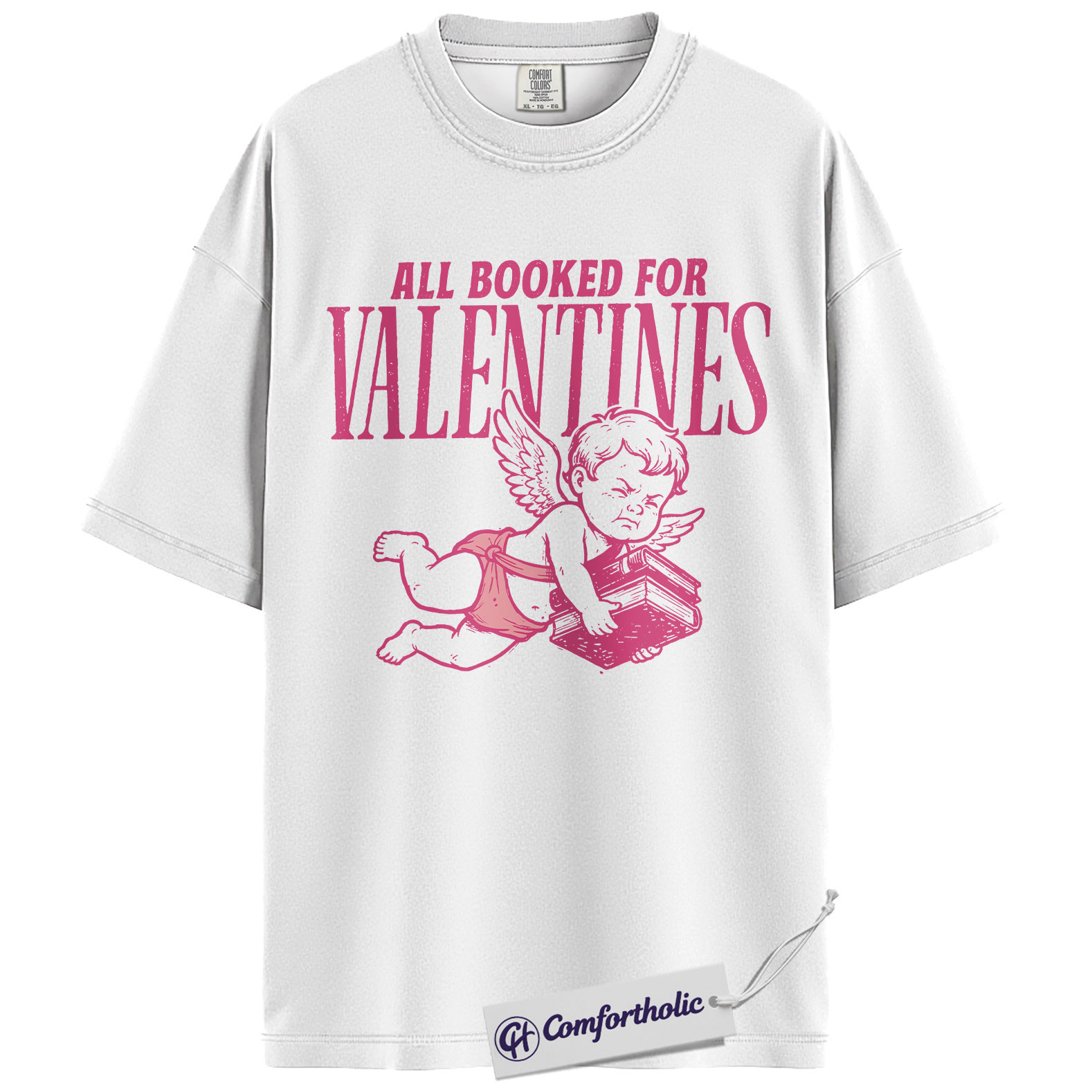 All Booked for Valentines Shirt, Cute Cupid Book Lover Graphic Tee, Bookish Aesthetic T-Shirt, Romantic Gift for Readers & Book Lovers, Comfort Colors Shirt - Image 3