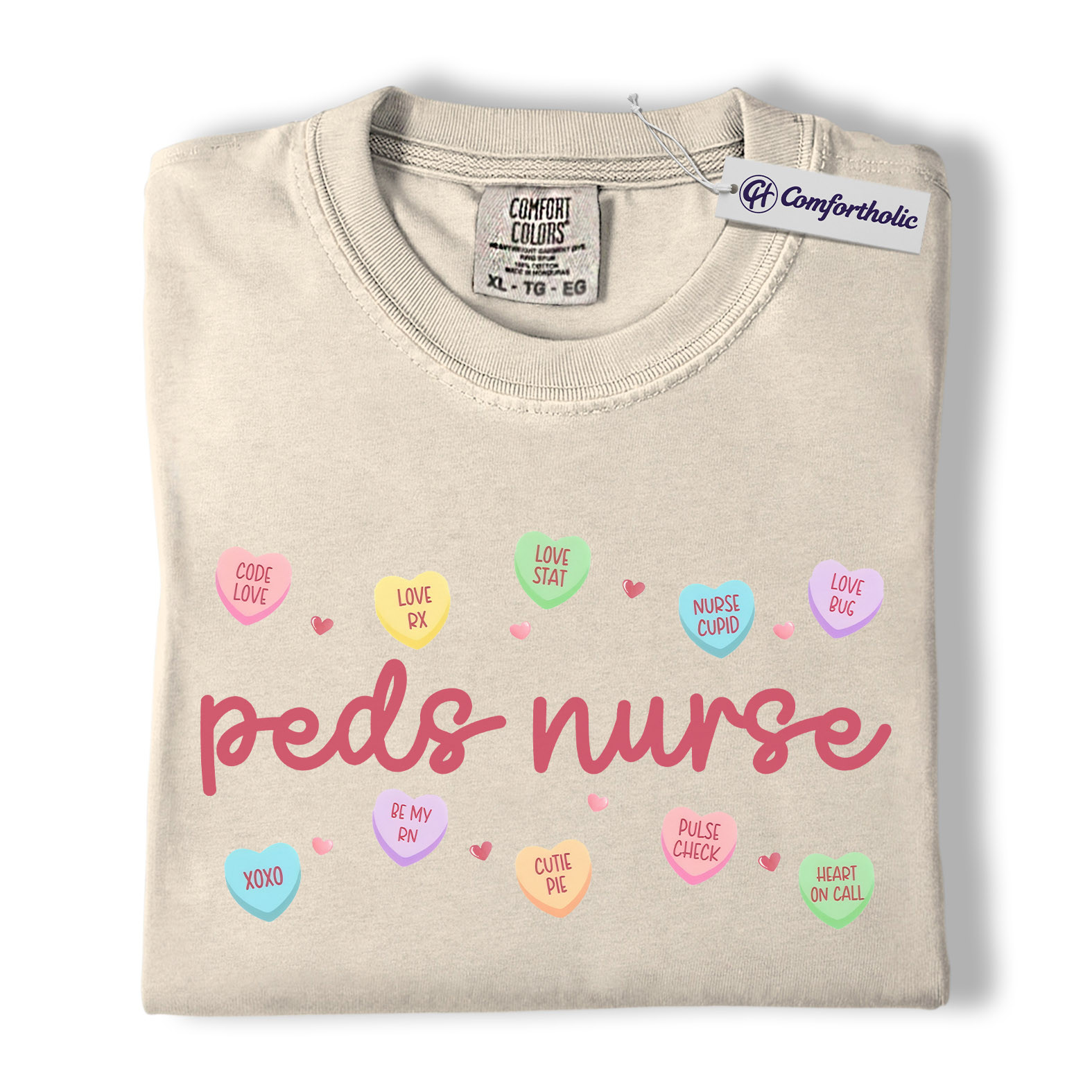 Peds Nurse Valentine Shirt, Cute Candy Heart Nursing Graphic Tee, Pediatric Nurse Aesthetic T-Shirt, Valentine Gift for Healthcare Workers, Comfort Colors Shirt - Image 5