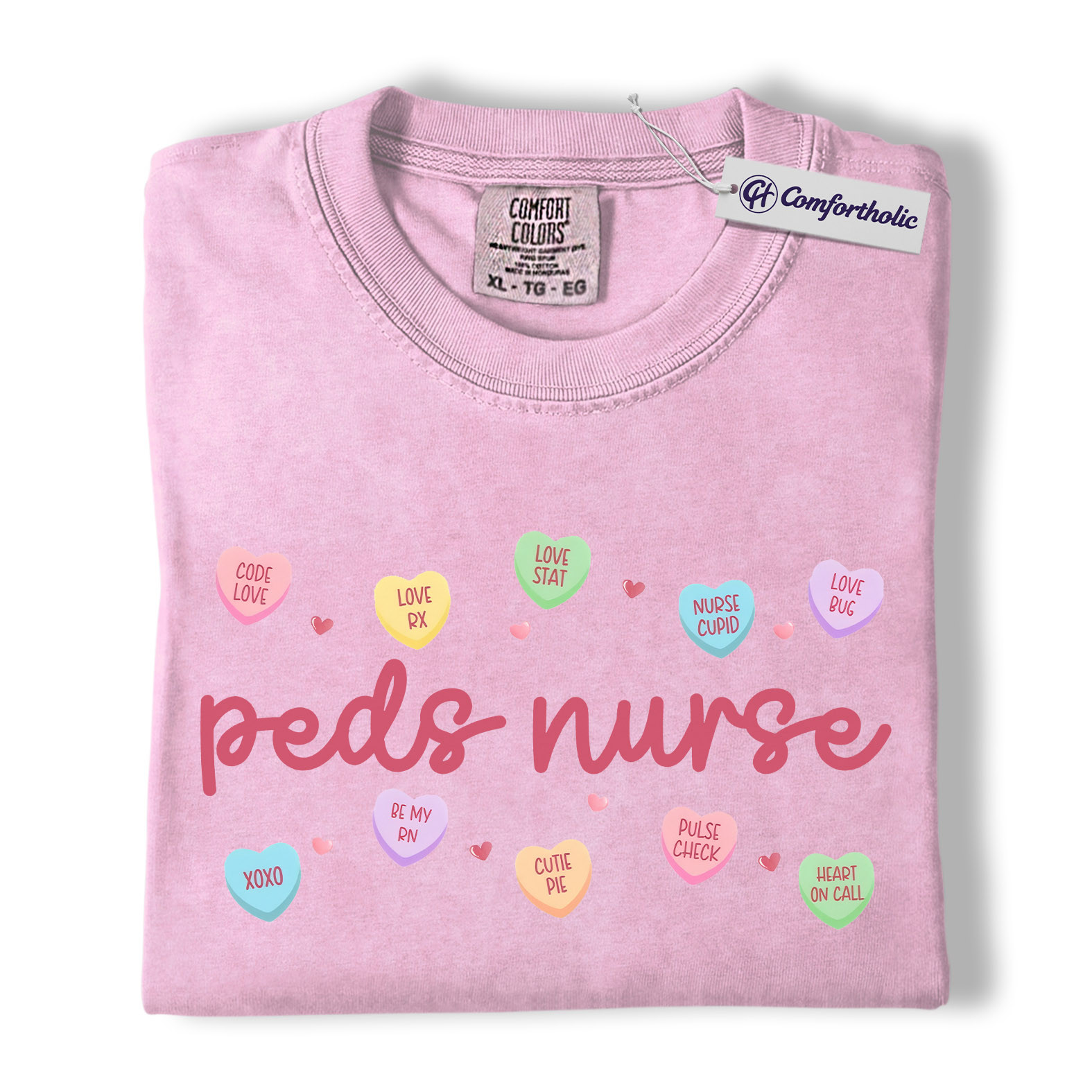 Peds Nurse Valentine Shirt, Cute Candy Heart Nursing Graphic Tee, Pediatric Nurse Aesthetic T-Shirt, Valentine Gift for Healthcare Workers, Comfort Colors Shirt